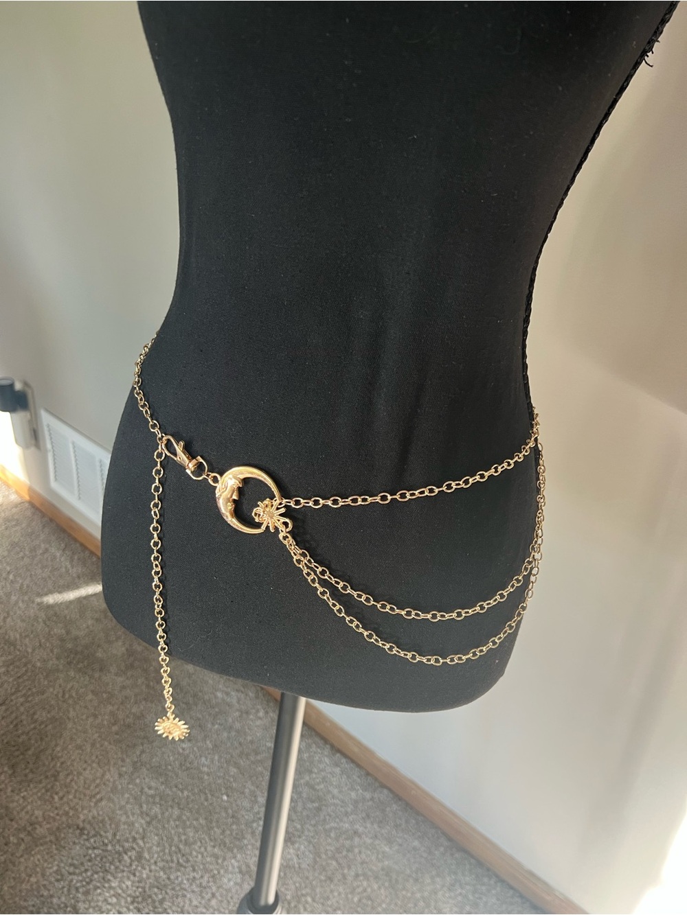 Gold Moon & Sun Draped Chain Waist Belt